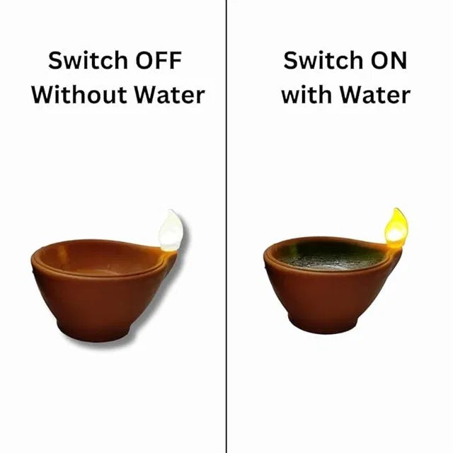 Water sensor LED Diya light by 19357, flameless and smokeless eco-friendly candle for Diwali, New Year, home, and temple decoration.