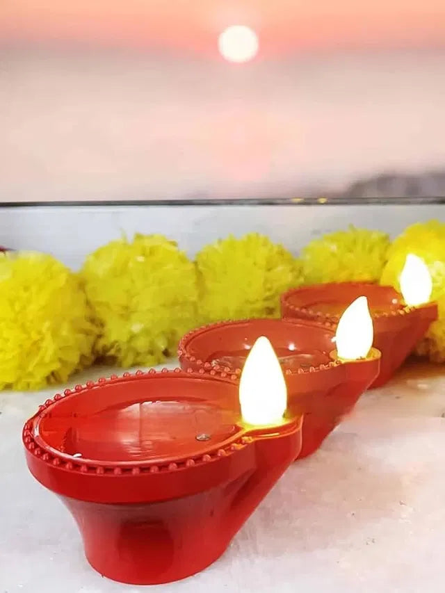 Water Sensor LED Diya light by 19357, flameless smokeless eco-friendly candle for Diwali, New Year, home, and temple decoration.