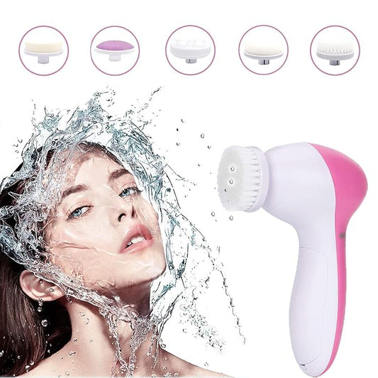 19357 5-in-1 portable electric facial cleansing brush with five spin brush heads for acne, blackheads, and skin care.