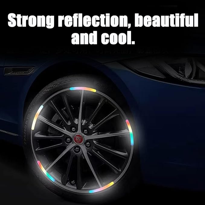 Reflective car wheel decorative stripe sticker by 19357, designed for safety and style on vehicle wheels at night.