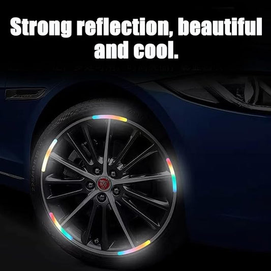 Reflective car wheel decorative stripe sticker by 19357, designed for safety and style on vehicle wheels at night.