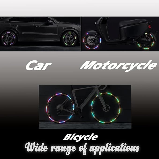 Reflective car wheel decorative stripe sticker by 19357, enhancing night safety with reflective warning design on vehicle wheels.