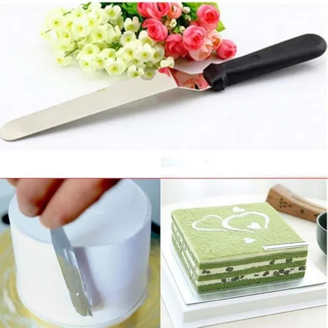 8-inch stainless steel cake knife and spatula from 19357 kitchen tool set, with a sleek handle and polished blade for cake cutting.