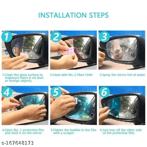 Universal car rear view mirror anti-fog film by 19357, waterproof, anti-glare, anti-dust, for clear visibility in all weather.