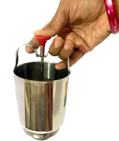Durable stainless steel Mendu Vada Maker with spring push mechanism and stand, part of kitchen tool sets, by brand 19357.