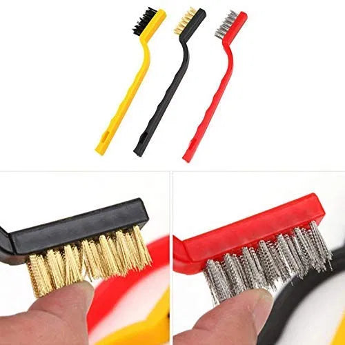 Mini wire brush set for cleaning dust, welding slag, and rust on gas stoves and smoke machines, by 19357 kitchen tool brand.