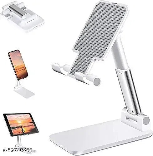 Adjustable mobile phone stand from 19357, angled height-adjustable holder for kitchen or table use, supports hands-free viewing.