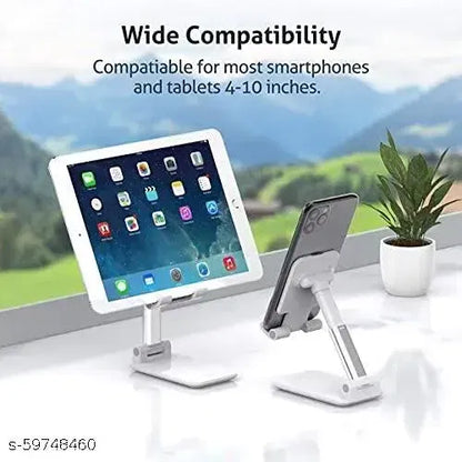 Adjustable mobile phone stand by 19357, featuring angle and height adjustment, ideal as a kitchen or table holder for smartphones.