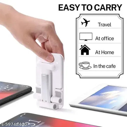 Adjustable mobile phone stand by 19357, a kitchen table holder with angle and height adjustment for hands-free use.
