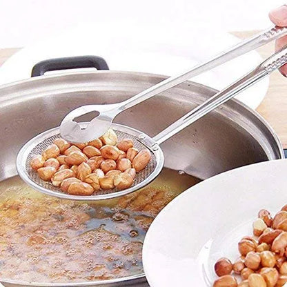 Multifunctional 2-in-1 stainless steel oil frying tong and spoon from 19357 kitchen tool set, ideal for cooking and frying tasks.
