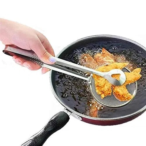 Multifunctional 2-in-1 stainless steel oil frying tong and spoon from 19357 kitchen tool set, ideal for cooking and serving.