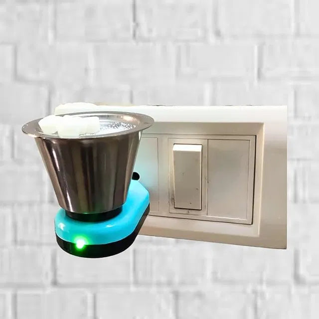 Stainless steel electric incense burner with dhoop and kapoor containers, used for home fragrance in kitchen tool sets.