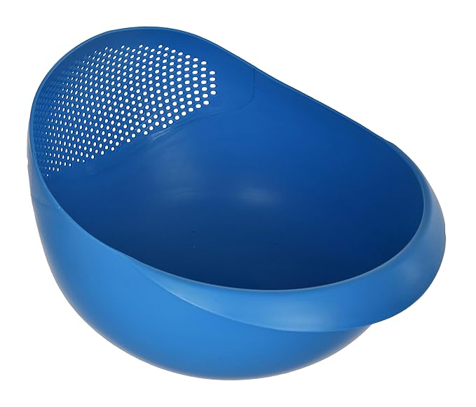 Multicolor large kitchen colander and fruit basket with handles, suitable for pasta, vegetables, and washing dishes.