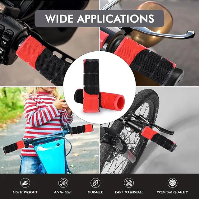 Multicolor grip cover with cuts for kitchen tool handles, soft and shock-absorbing, fits various handlebar sizes, by 19357.