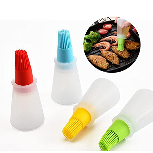 Multicolor portable oil bottle barbecue brush from 19357 kitchen tool set, made of silicone for grilling and cooking.