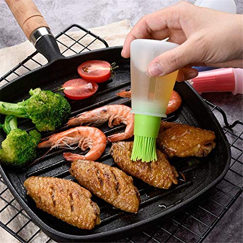 Multicolor portable oil bottle barbecue brush from 19357, silicone kitchen tool for grilling and cooking tasks.