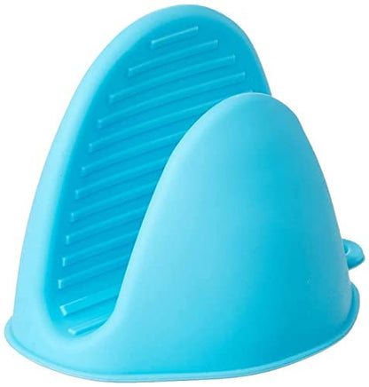 Multicolor silicone pot holders and oven mitts from 19357, heat-resistant cooking gloves with pinch grips and hand clips for kitchen safety.