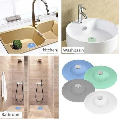 Multicolor silicone kitchen sink drain stopper and strainer from 19357, collapsible design catches food particles to prevent clogs.