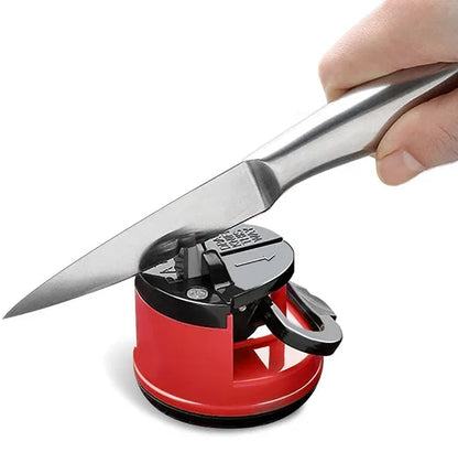Manual knife sharpener from brand 19357 with textured grip and sharpening slots for easy kitchen tool maintenance.