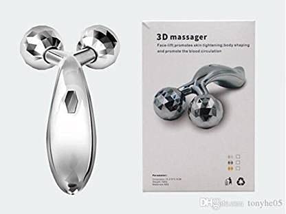 Silver 3D stainless steel back massager with ergonomic design for muscle relief, featuring textured surface for effective massage.