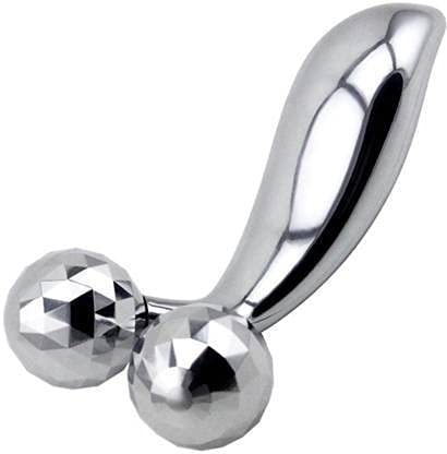 Silver 3D stainless steel back massager by 19357, designed for muscle relief and easy grip, shown on a plain background.