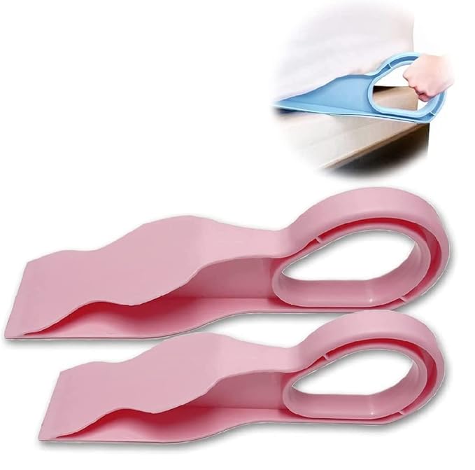 Multicolor ergonomic mattress lifter wedge tool for bed making and lifting, designed to reduce back pain and assist with mattress handling.
