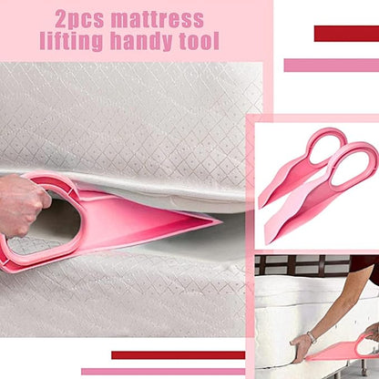 Multicolor ergonomic mattress lifter wedge tool from 19357 for bed making, mattress lifting, and reducing back strain.