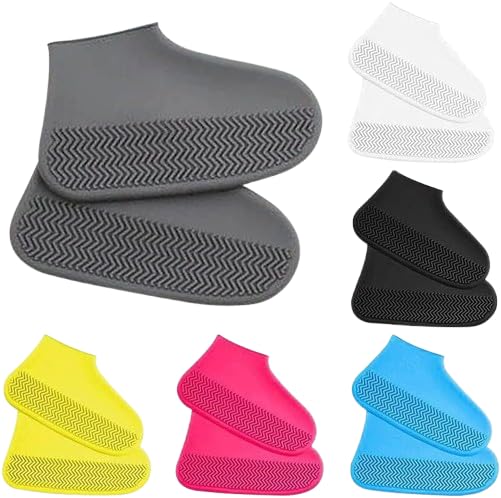 Multicolor reusable silicone waterproof shoe covers for men, women, and kids, designed to protect shoes from rain and moisture.