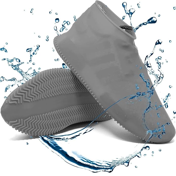 Reusable silicone waterproof shoe covers for men, women, and kids, designed to protect shoes from rain and moisture.