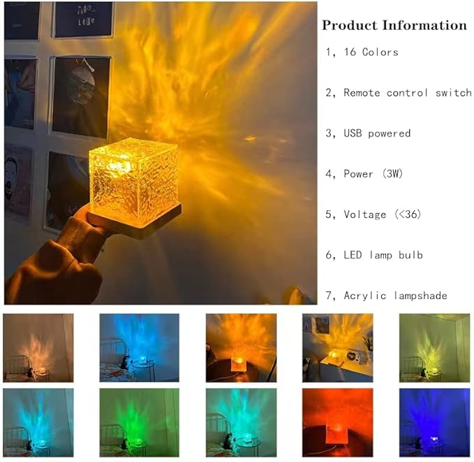 Wave Lamp night light by 19357, LED cube with Aurora glow, crystal design, romantic room decor light for kids and adults.