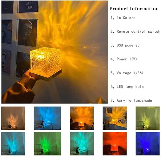 Wave Lamp night light by 19357, LED cube with Aurora glow, crystal design, romantic room decor light for kids and adults.