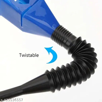 Multicolor universal flexible plastic funnel for draining automotive and household oils, with snap design and hand-free pouring.