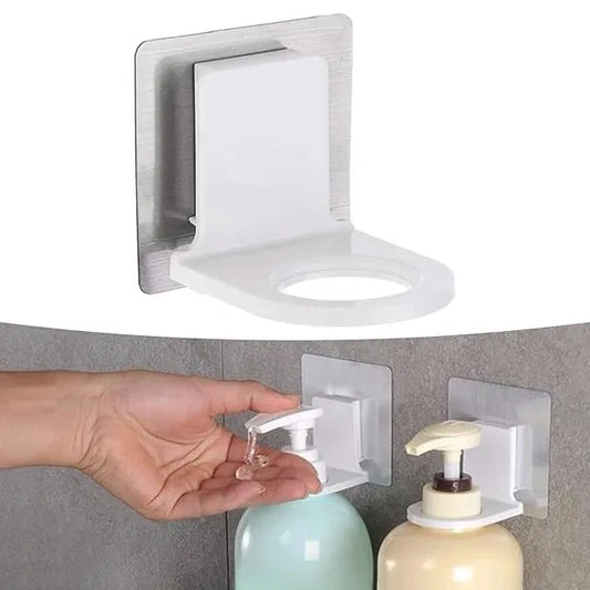 Set of two self-adhesive shampoo dispenser bottle racks by 19357 for bathroom, toilet, and kitchen organization.
