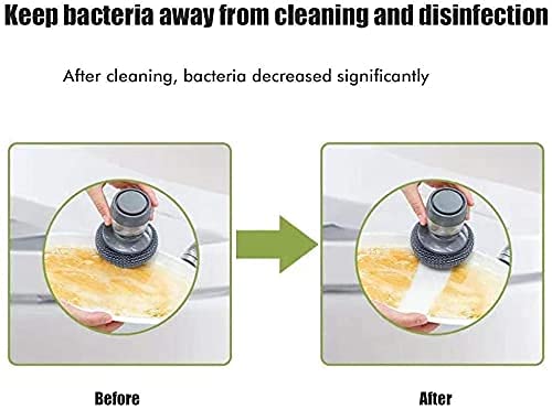Soap dispensing dish brush with built-in liquid storage and lid, ideal for dishwashing and cleaning kitchen pots and tanks.