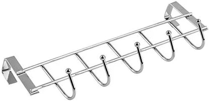 Stainless steel over-the-door hook hanger on wall, ideal for hanging coats, towels, or accessories in a home or office.