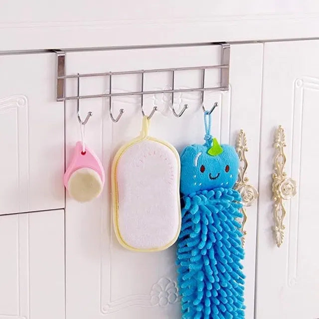 Stainless steel over the door hook hanger, wall hook for hanging coats, bags, or towels, designed for easy door installation.