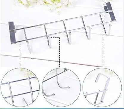 Stainless steel over-the-door hook hanger by 19357, wall hook for hanging coats, bags, or towels on door or wall.