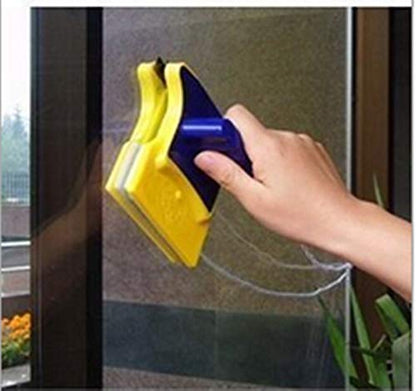 Magnetic double-faced glass wiper by 19357, including plastic handle and cleaning pads for efficient window cleaning.