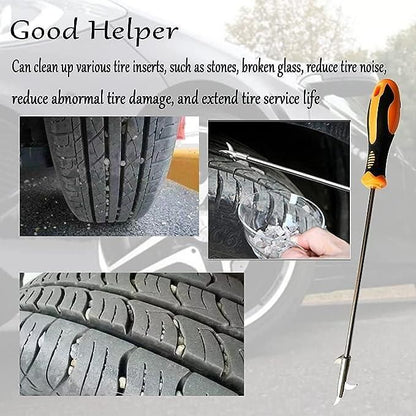 19378 2-in-1 car tyre stone removing tool with brush and duster for cleaning vehicle wheels and tires.