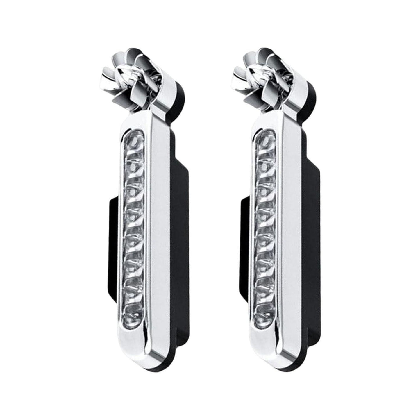 Two white car wind-powered daytime running lights attached to a vehicle, designed for auto visibility and safety.