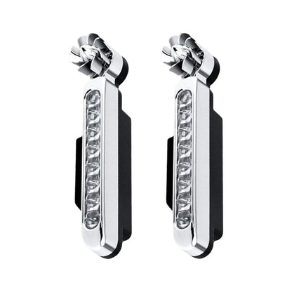 Two white car wind-powered daytime running lights attached to a vehicle, designed for auto visibility and safety.