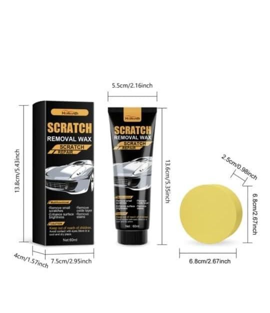 19378 Car Scratch Repair Agent 60ml surrounded by car brushes and dusters, showing the repair product in a car maintenance setting.
