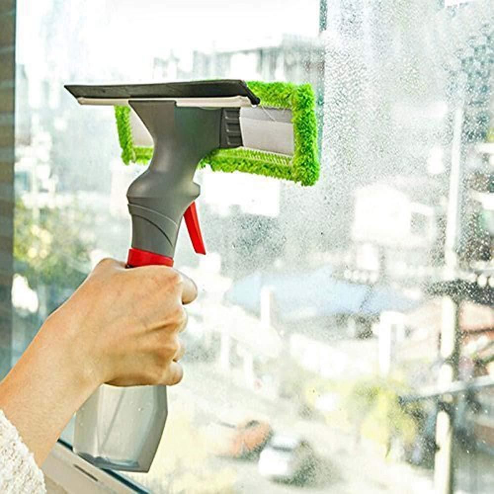 19378 3-in-1 spray glass cleaner with cleaning brush, glass wiper, and window cleaner for cars and home windows.