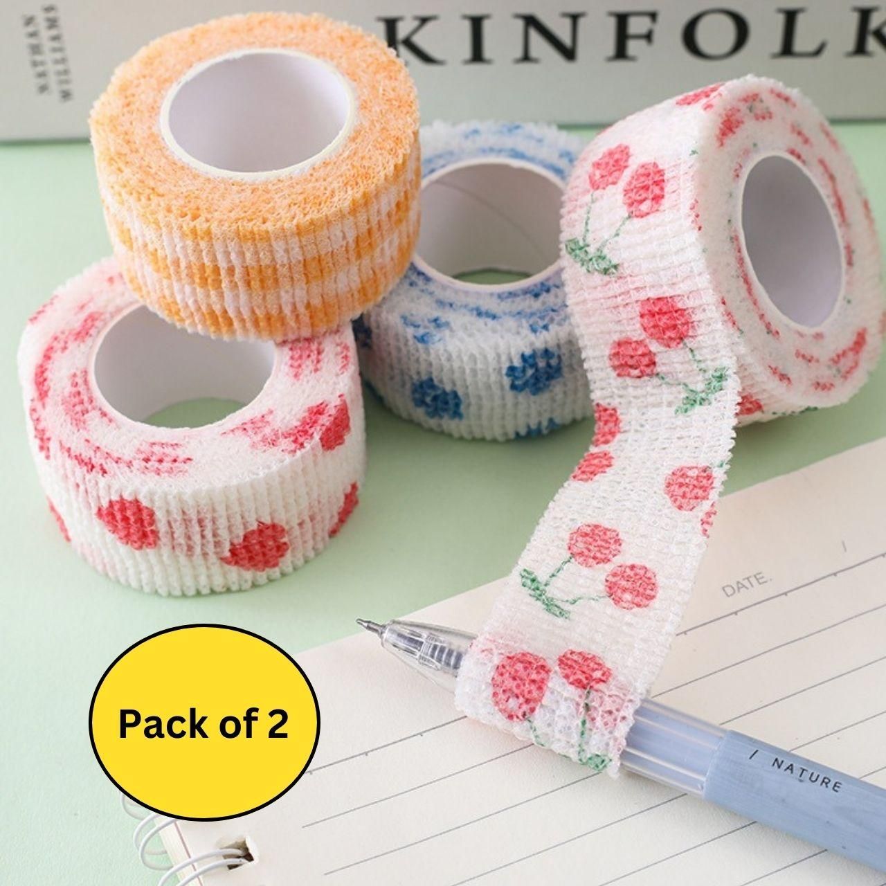 Pack of 2 crepe finger tape bandages made of non-woven fabric, with self-adhesive design for secure finger support.