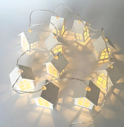 White home string lights for Diwali decorations, featuring soft glowing bulbs, ideal for festive home decor.