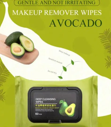 Eye serum with avocado makeup remover wipes from 19378, featuring a pack of 60 wipes for gentle eye makeup removal.