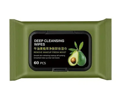 Avocado makeup remover wipes for eyes, 60 pack, from 19378, with eye serum ingredients and gentle cleansing action.