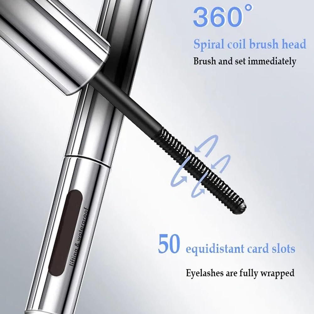Close-up of 19378 Iron Brush Mascara eye serum applicator showing the brush and serum texture for enhancing eyelashes.