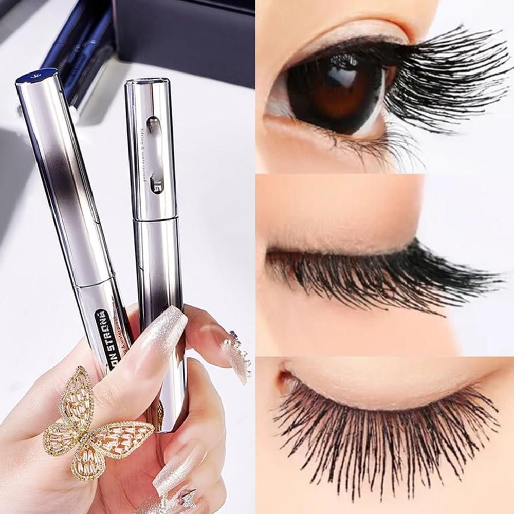 Close-up of Iron Brush Mascara eye serum bottle with sleek design, showcasing the product's branding and packaging.