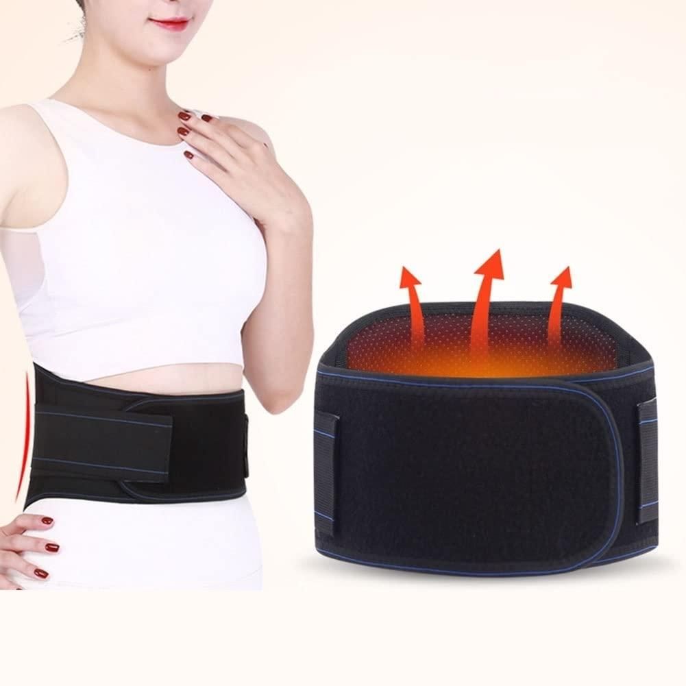 Self-heating back support brace for waist and abdomen, designed for lower back pain relief and improved posture.